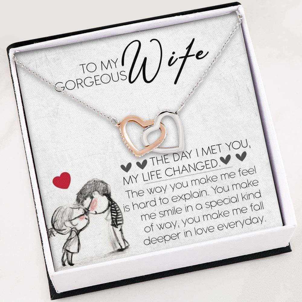 Wife Necklace, To My Gorgeous Wife Necklace , Interlocking Hearts Necklace With Gift Box - Thegiftio UK
