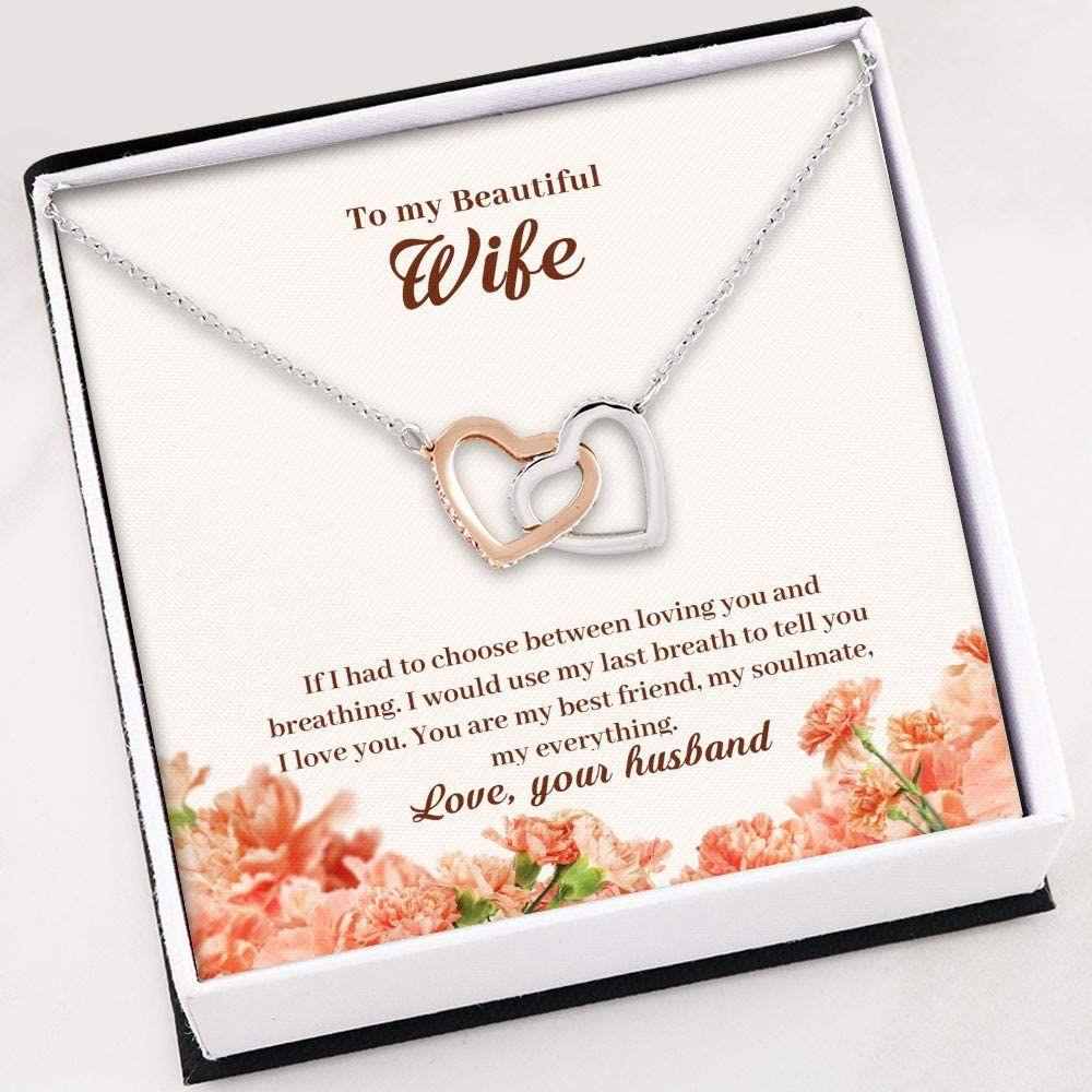 Wife Necklace , To My Beautiful Wife Necklace , Interlocking Hearts Necklace With Gift Box For Birthday Christmas - Thegiftio UK