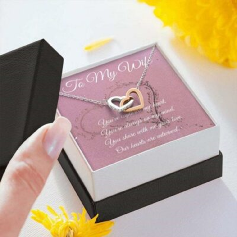 Wife Necklace, Entwined Heart Necklace, Gift For Wife With Custom Message Card - Thegiftio UK