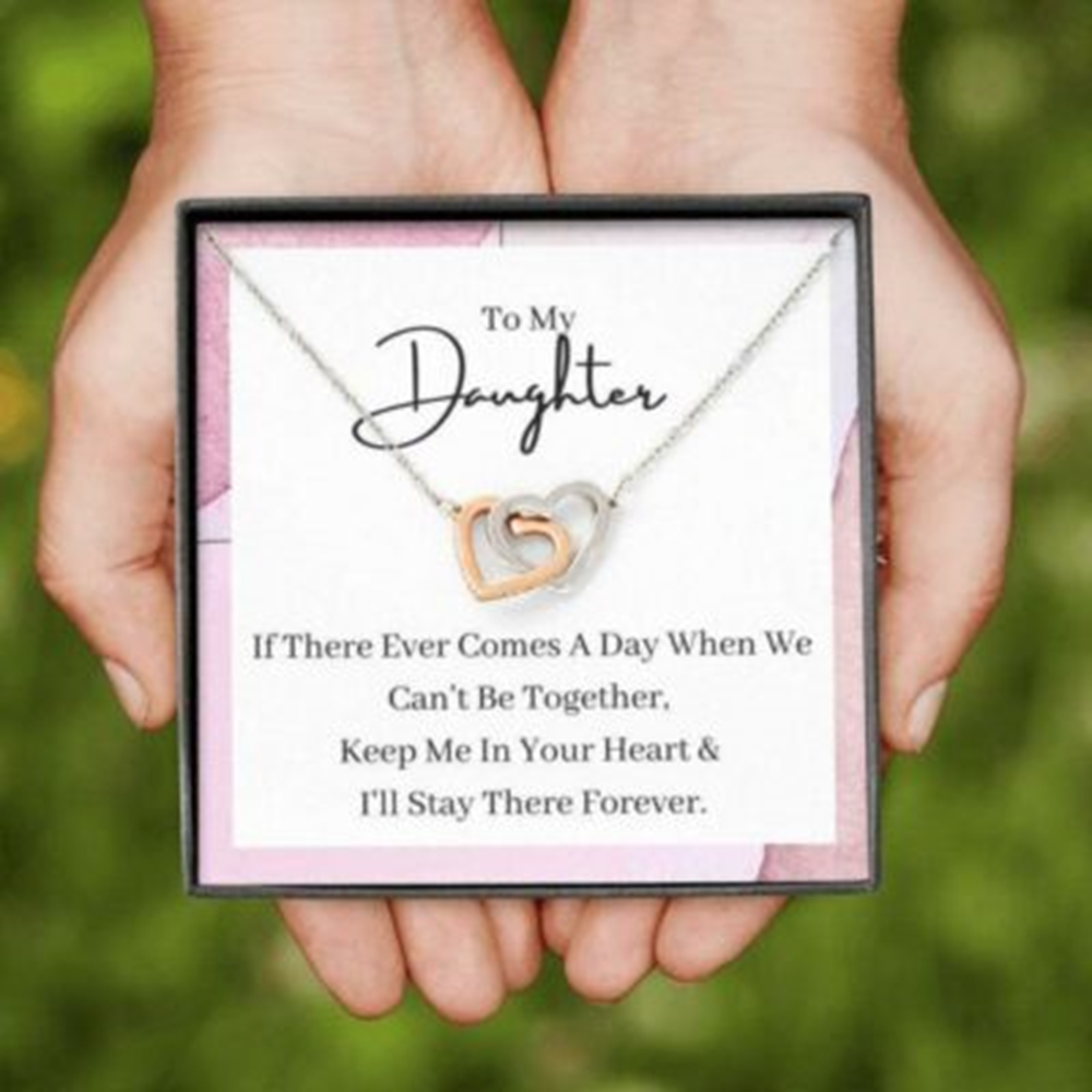 Daughter Necklace, Necklace Gift For Daughter, Keep Me In Your Interlocking Hearts Necklace - Thegiftio UK