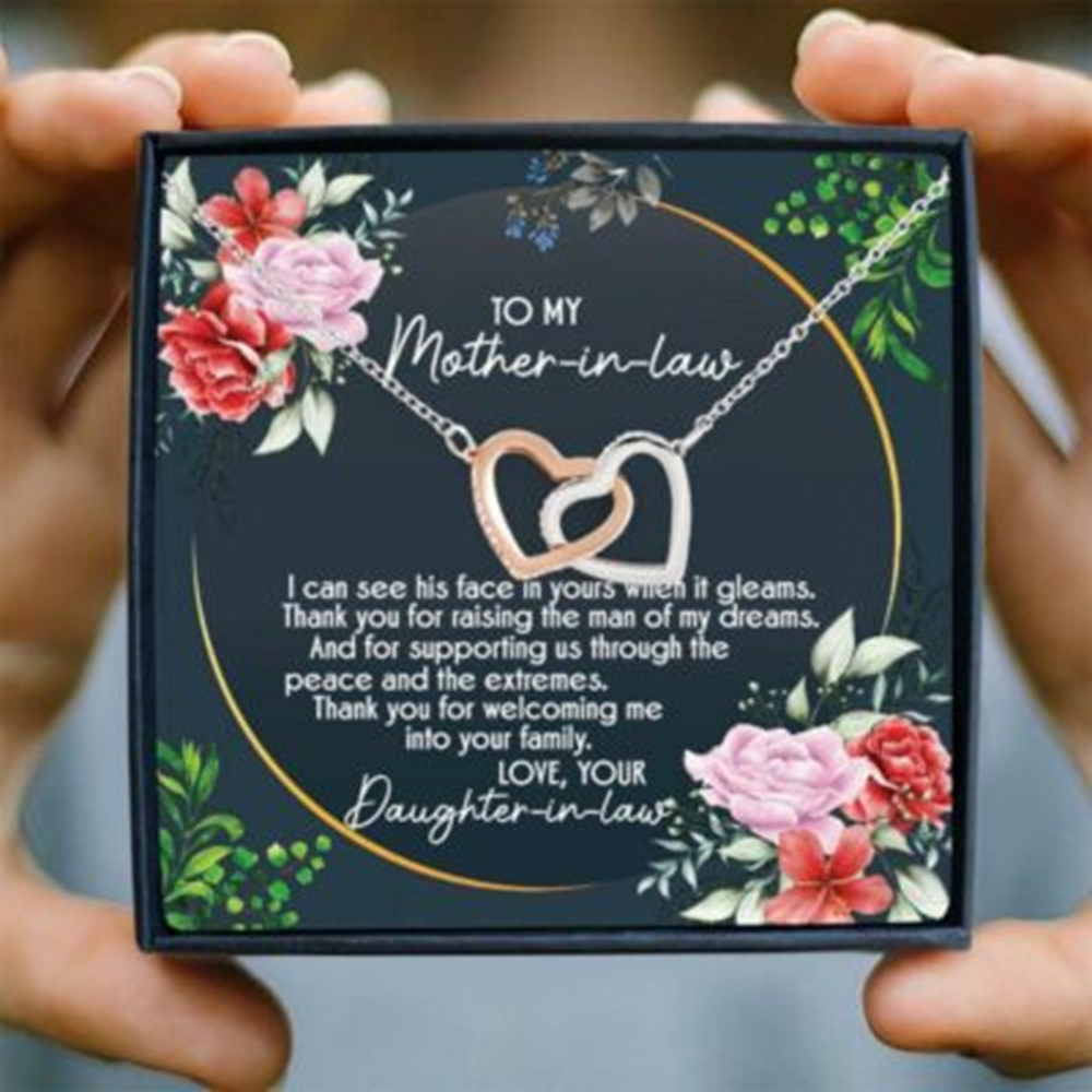 Mother-In-Law Necklace, To My Mother-In-Law ‘Flowers’ Joined Hearts Necklace, Gift For Mother-In-Law - Thegiftio UK