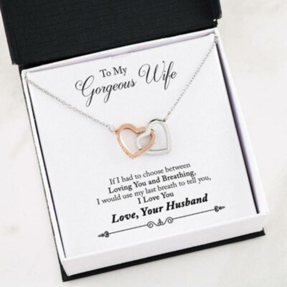 Wife Necklace, Necklace Gifts For Wife , Wife Last Breath Interlocking Heart Necklace - Thegiftio UK