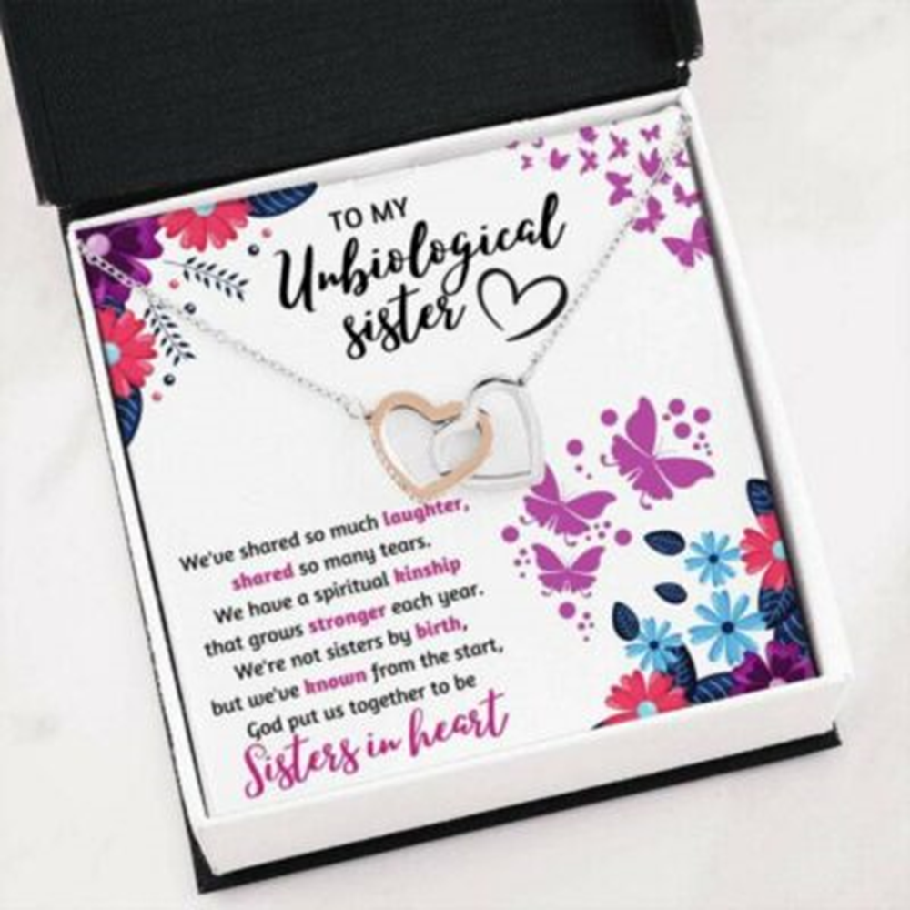 Sister Necklace, To My Unbiological Sister “Sisters In Heart” Interlocking Necklace Gift - Thegiftio UK