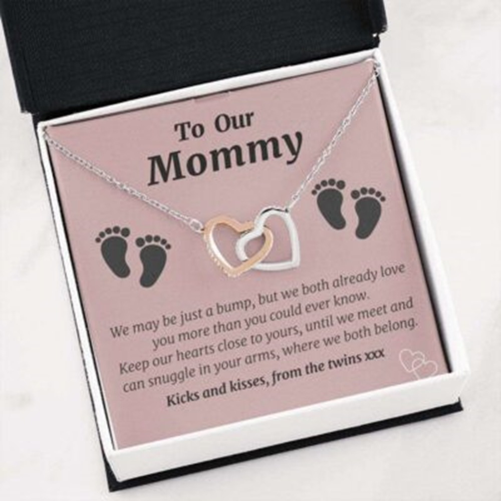 Mom Necklace, Twin Baby Gift Necklace, Baby Shower, Gender Reveal, Future Mom - Thegiftio UK