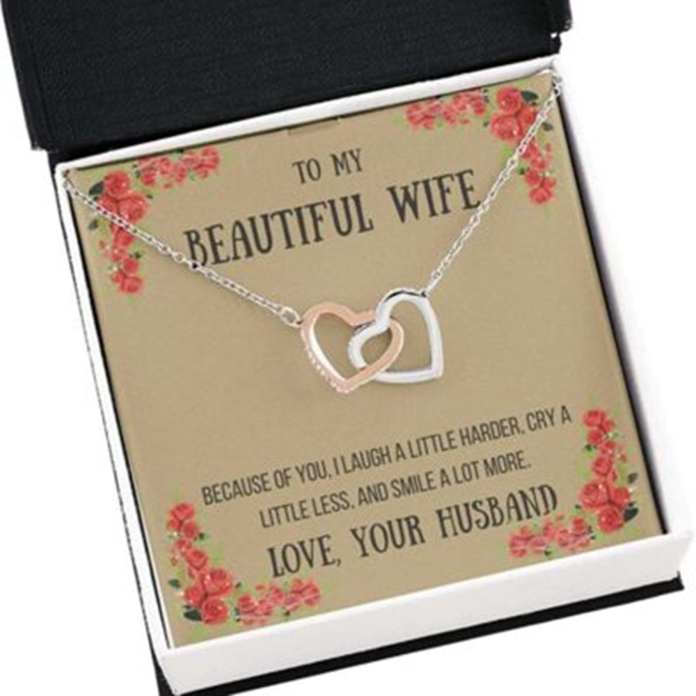 Wife Necklace, To My Wife Necklace Gift , Because Of You , Interlocking Hearts Necklace - Thegiftio UK