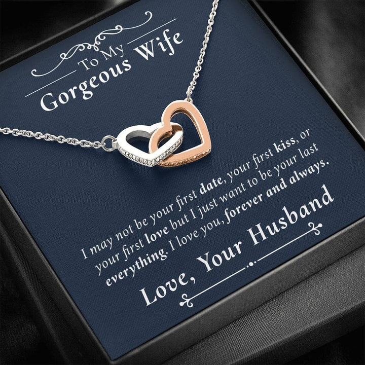 To My Gorgeous Wife Interlocking Heart Necklace With An Elegant Heart-Melting Message Card - Thegiftio UK