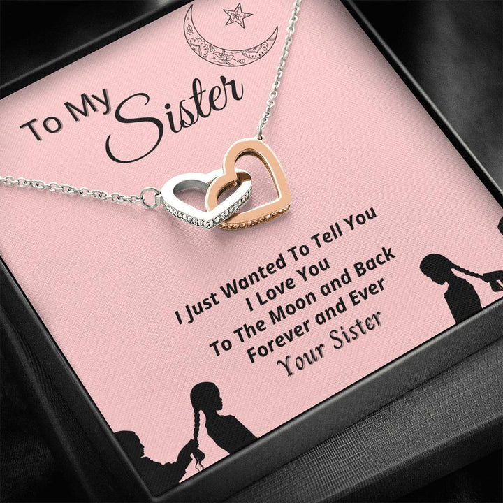 To My Sister "Moon And Back" Interlocking Heart Necklace - Thegiftio