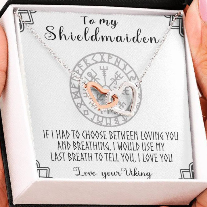 To My Shieldmaiden • Interlocking Heart Necklace • To Wife Necklace • Shieldmaiden And Viking - Thegiftio UK