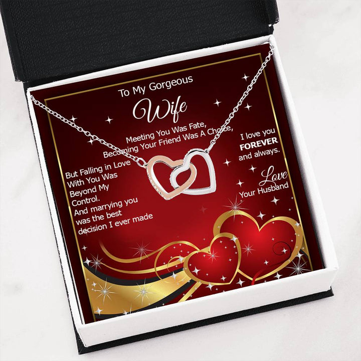 To My Gorgeous Wife, I Love You Forever And Always - Interlocking Heart Necklace - Thegiftio UK