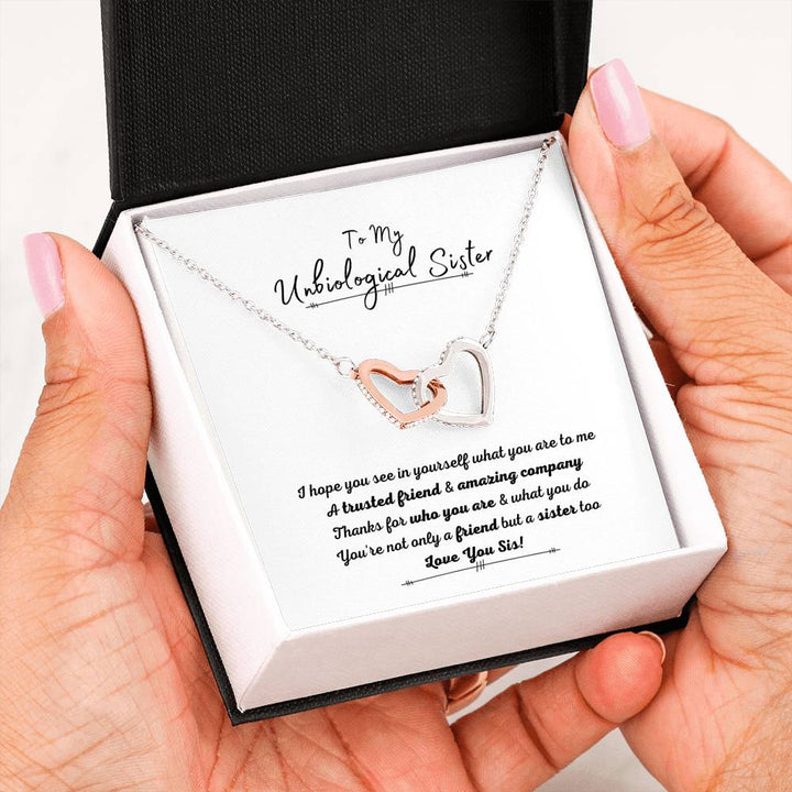 To My Unbiological Sister - Interlocking Heart Necklace - Thegiftio