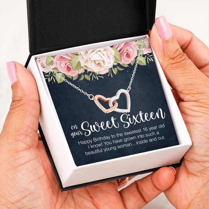 Sweet Sixteen Necklace, Sweet 16 Birthday Gift, Interlocking Heart Necklace, Gift For 16Th Birthday, Sweet 16 Gifts - Thegiftio UK