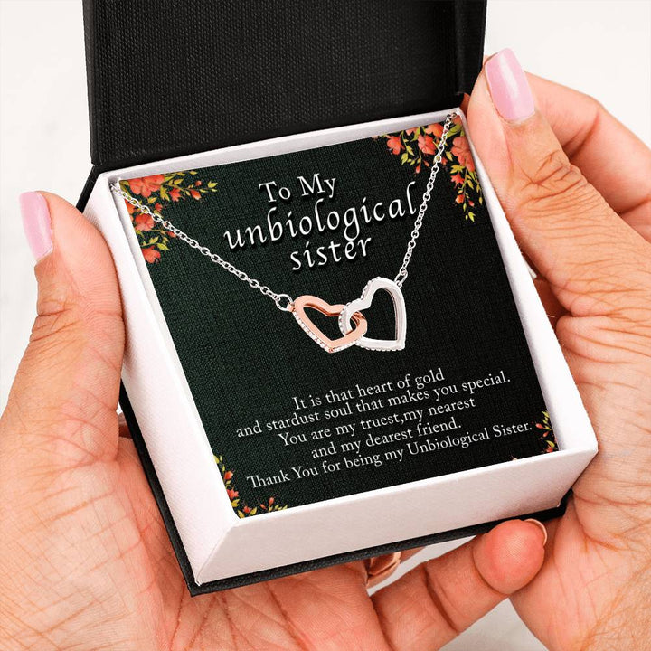 Unbiological Sister Interlocking Heart Necklace Gift - Thegiftio UK
