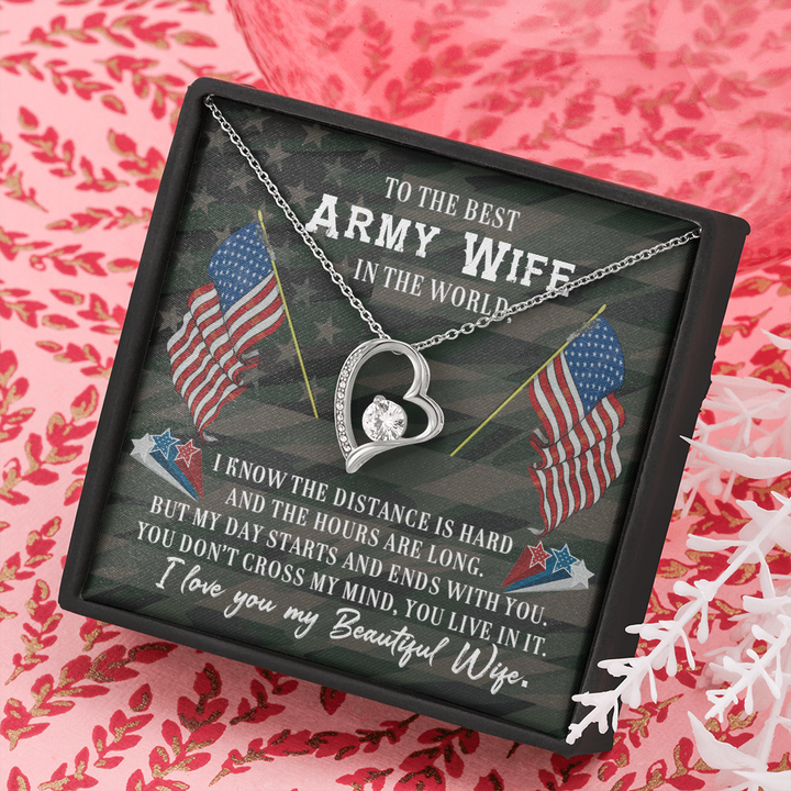 Forever Love Necklace, To The Best Army Wife In The World Necklace Gift, Anniversary Gift, Gifts For Her, Christmas Gift For Wife, Birthday Gift, Gift For Wife - Thegiftio UK