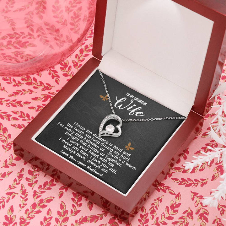To My Beautiful Wife Forever Love Necklace, Gift For Trucker Wife, Semi Trucker Wife Gift, Trucker Wife Birthday, Anniversary Necklace - Thegiftio UK