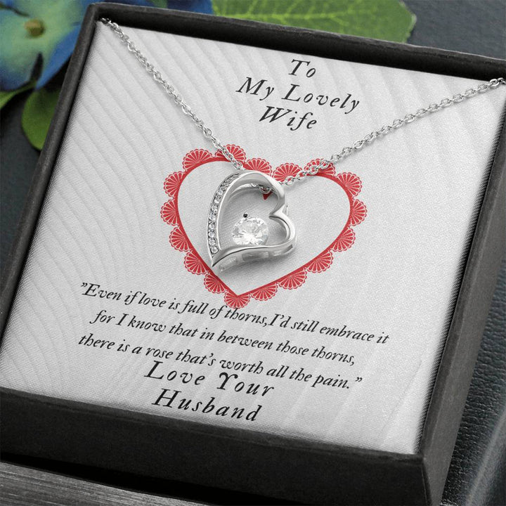 Forever Love Necklace Heart Pendant, To My Lovely Wife, Birthday Gift, Romantic Wife Gift, Wife Jewelry, Anniversary Wife Gift, Dainty Necklace - Thegiftio UK
