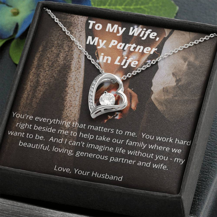To My Wife, My Partner In Life Forever Love Necklace, Heart, To My Wife Necklace Anniversary Gift For Wife, Birthday Gift For Wife, Gift For Wife From Overseas Husband Necklace For Wife, Gift For Wife Birthday From Offshore Husband - Thegiftio UK