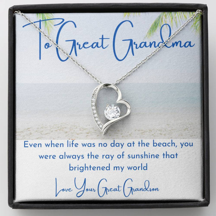 To Great Grandma, Love Your Great Grandson Beach Themed Forever Love Necklace - Thegiftio UK