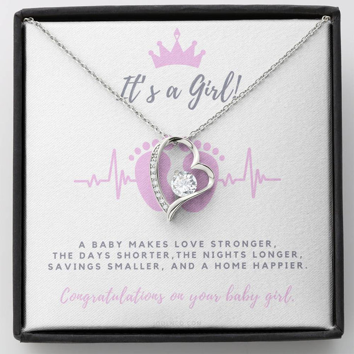 It's A Girl Necklace Gift For Mom | Baby Girl Congratulations | Baby Girl Shower Gift For Mom | New Mom Necklace | New Mom Gift | Gift For New Baby | New Mother Jewelry | Quotes | New Mommy Gift | Forever Love Necklace - Thegiftio UK