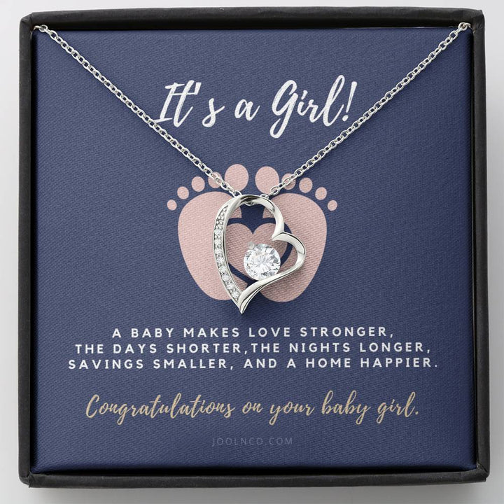 It's A Girl Necklace Gift For Mom | Baby Girl Congratulations | Baby Girl Shower Gift For Mom | New Mom Necklace | New Mom Gift | Gift For New Baby | New Mother Jewelry | Quotes | New Mommy Gift | Forever Love Necklace - Thegiftio UK