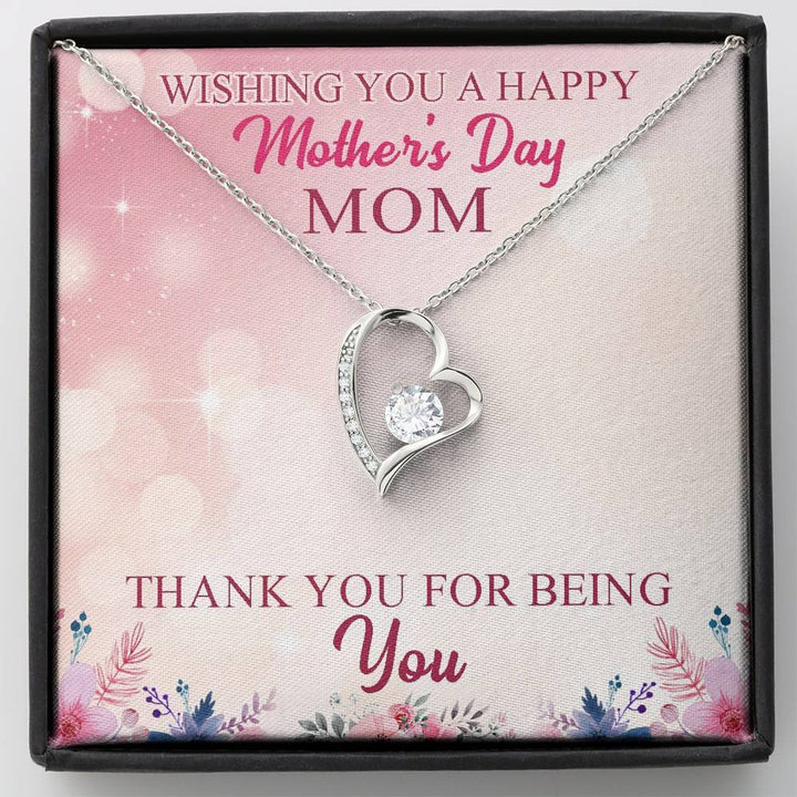Wishing You Happy Mother's Day Gift Necklace, Thank You Mom Gift, Gift For Mom, Mom Jewelry, Mom Forever Love Necklace - Thegiftio UK