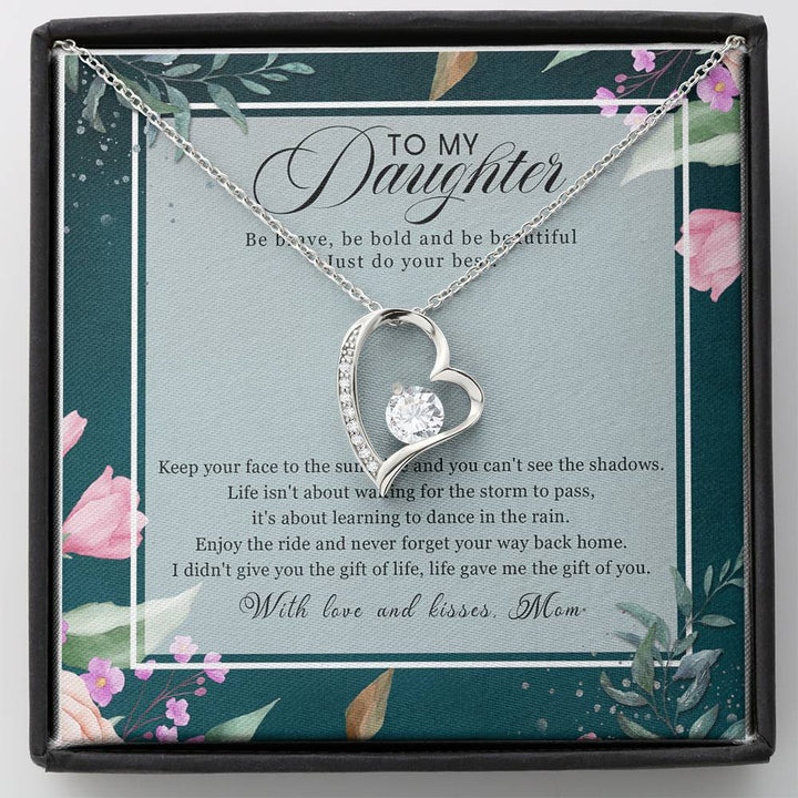 To My Daughter With Love And Kiss Forever Love Necklace Message Card - Thegiftio