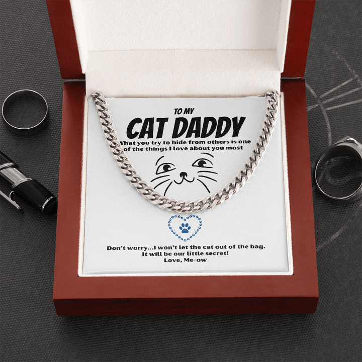 Cat Daddy Gift, Cat Gift For Men, Cuban Link Chain, Valentine Gift For Husband, Heavy Chain Necklace, Funny Romantic Gift For Boyfriend - Thegiftio UK