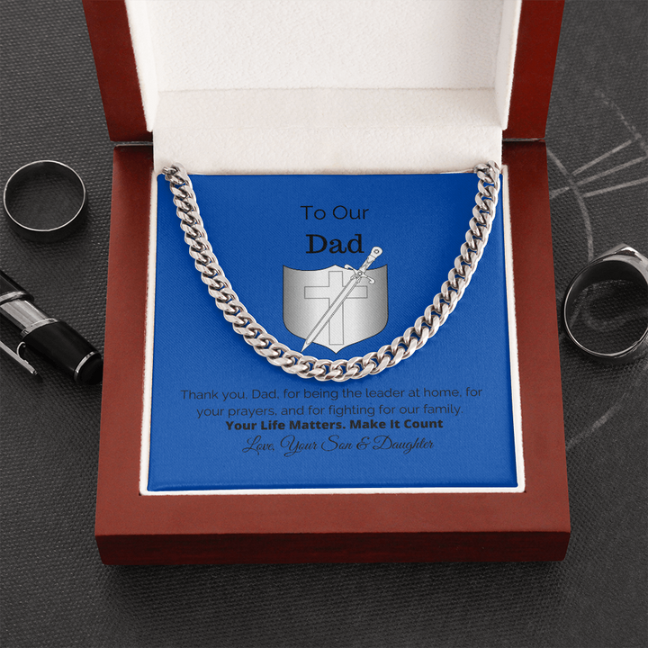 To Our Dad, Gift For Him, Cuban Link Chain Necklace, Christmas Gift, Christian Gift, Dad Gift, Warrior, Prayer Warrior Gift Idea Necklace Gift For Dad - Thegiftio UK