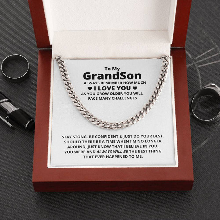 To My Grandson Necklace, Christmas Gifts For Grandson, Cuban Link Chain, Grandson Christmas, Grandson Gifts From Grandma And Grandpa - Thegiftio UK