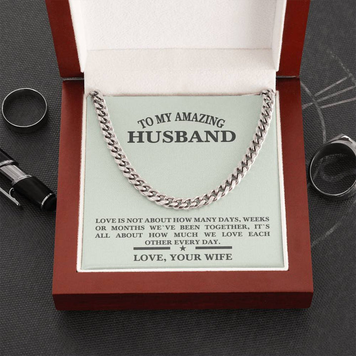 Stainless Steel, Husband Birthday, Husband Anniversary, Cuban Link Chain Message Necklace, For Husband, Message Card Jewelry, Jewelry for Him, Jewelry For Men, Wedding Gift, For husband- Birthday | Anniversary Gift - Thegiftio UK
