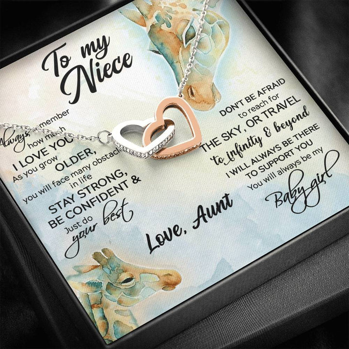 To My Niece - Stay Strong Be Confident - Gift For Niece From Aunt Giraffe - Interlocking Heart Necklace - Thegiftio UK