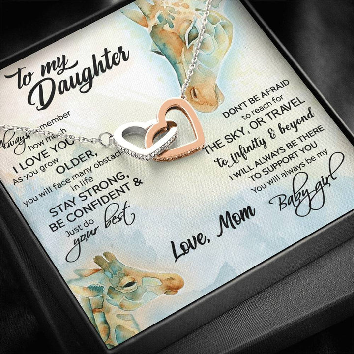 To My Daughter - Stay Strong Be Confident - Gift For Daughter From Mom Giraffe - Interlocking Heart Necklace - Thegiftio UK