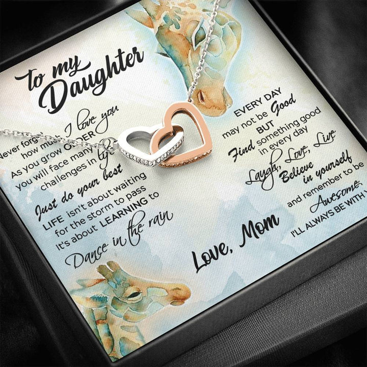 To My Daughter - Dance In The Rain - Gift For Daughter From Mom Giraffe - Interlocking Heart Necklace - Thegiftio UK