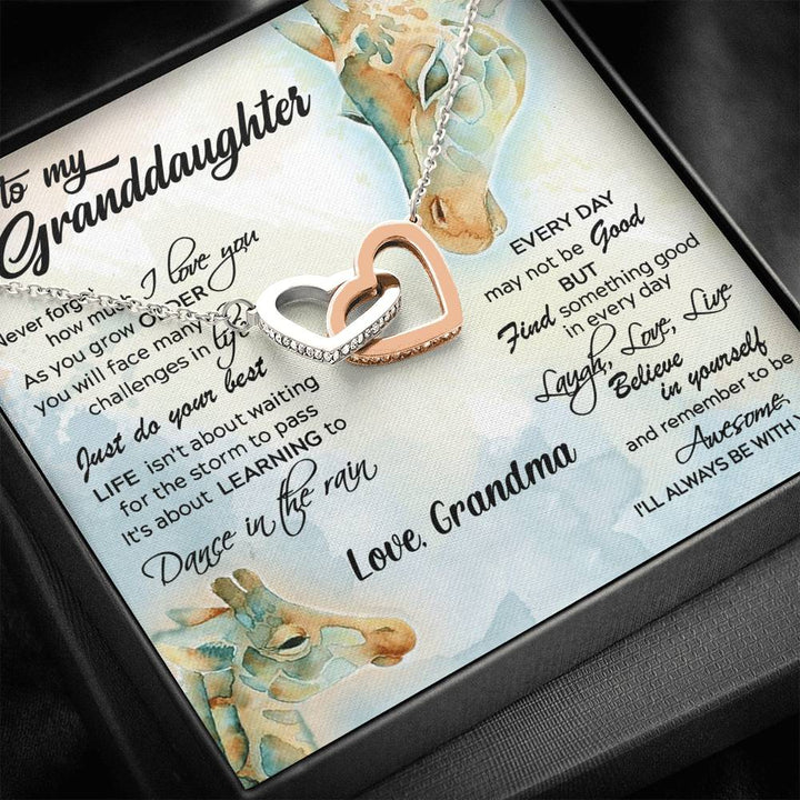 To My Granddaughter - Dance In The Rain - Gift For Granddaughter From Grandma Giraffe - Interlocking Heart Necklace - Thegiftio UK