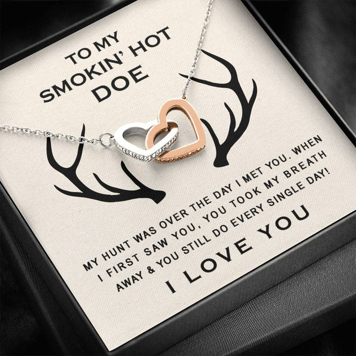 To My Smokin’ Hot Doe Hunter Wife Gift For Future Wife Fiance Girlfriend Deer - Interlocking Heart Necklace - Thegiftio