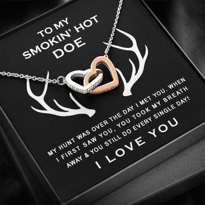 To My Smokin’ Hot Doe Gift For Future Wife Fiance Girlfriend Deer - Interlocking Heart Necklace - Thegiftio
