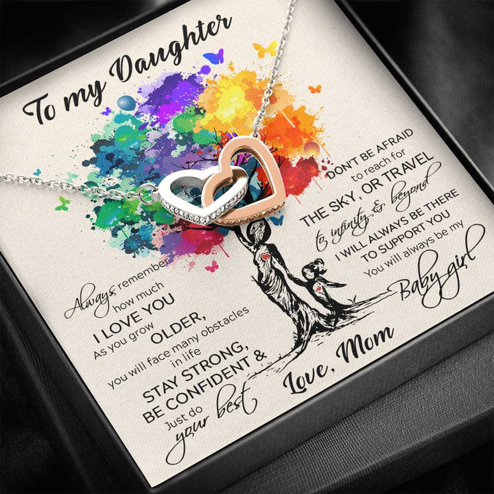 To My Daughter - Stay Strong Be Confident - Gift For Daughter From Mom - Interlocking Heart Necklace - Thegiftio UK