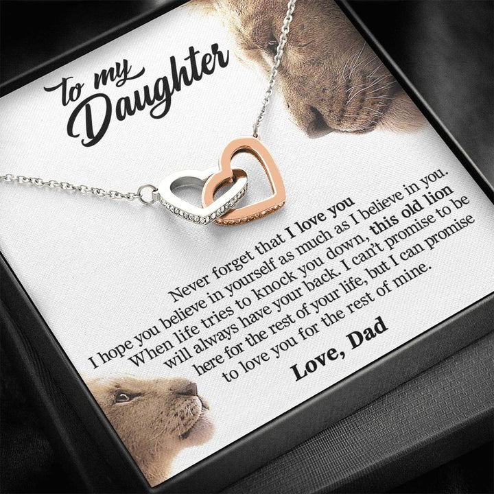 To My Daughter - This Old Lion Will Always Have Your Back Interlocking Heart Necklace - Thegiftio UK