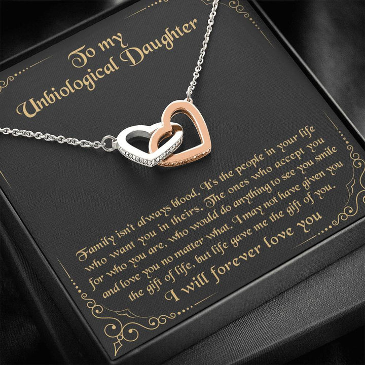 To My Unbiological Daughter Bonus Daughter Stepdaughter Gifts Interlocking Heart Necklace - Thegiftio UK