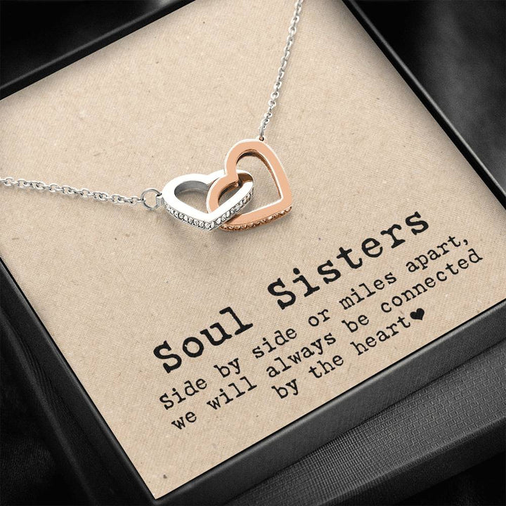 Soul Sisters We Will Always Be Connected By The Heart Interlocking Heart Necklace - Thegiftio UK
