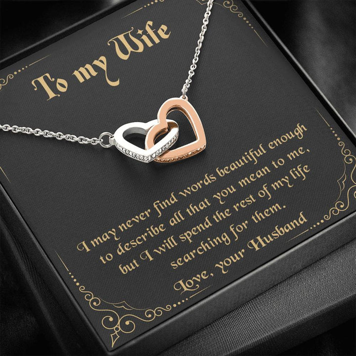 To My Wife - Never Find The Words Interlocking Heart Necklace - Thegiftio