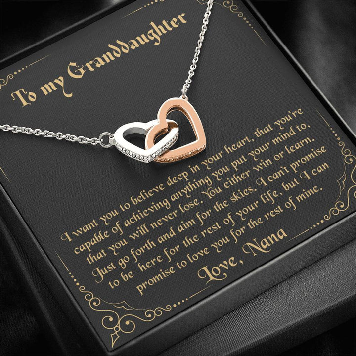 To My Granddaughter - I Want You To Believe Deep In Your Heart Love Nana Interlocking Heart Necklace - Thegiftio UK