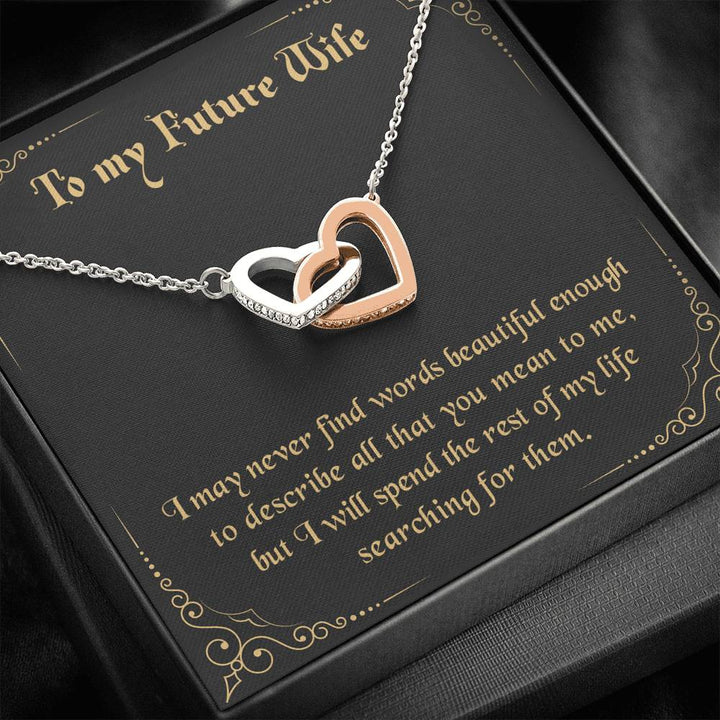 To My Future Wife - Never Find The Words Interlocking Heart Necklace - Thegiftio