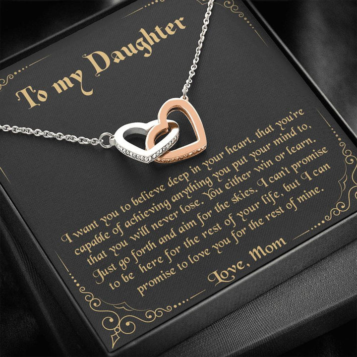 To My Daughter - I Want You To Believe Deep In Your Heart Love Mom Interlocking Heart Necklace - Thegiftio UK
