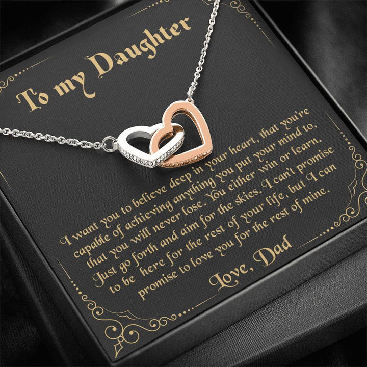 To My Daughter - I Want You To Believe Deep In Your Heart Love Dad Interlocking Heart Necklace - Thegiftio UK
