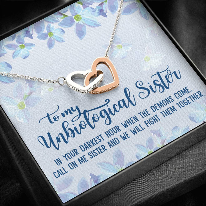Unbiological Sister - Best Friends Gift Interlocking Heart Necklace - Thegiftio UK