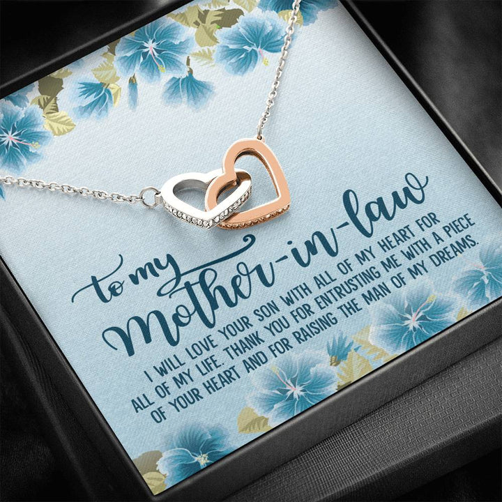 To My Mother-In-Law Thank You For Entrusting Me With A Piece Of Your Heart 2 Interlocking Heart Necklace - Thegiftio UK