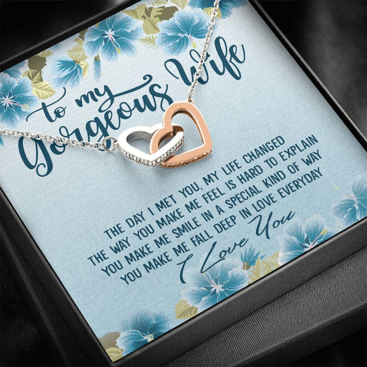 To My Gorgeous Wife The Day I Met You, My Life Changed Interlocking Heart Necklace - Thegiftio UK