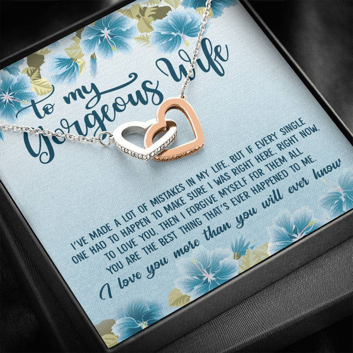 To My Gorgeous Wife I Love You More Than You Will Ever Know Interlocking Heart Necklace - Thegiftio UK