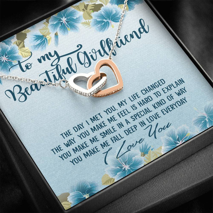To My Beautiful Girlfriend The Day I Met You, My Life Changed Interlocking Heart Necklace - Thegiftio UK