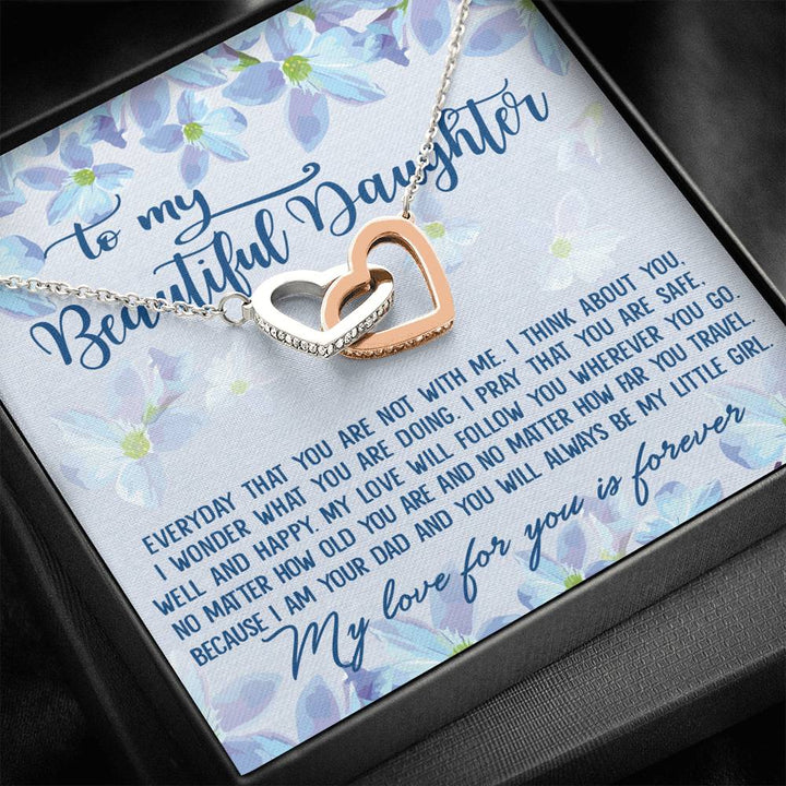 To My Beautiful Daughter - You Will Always Be My Little Girl Interlocking Heart Necklace - Thegiftio UK
